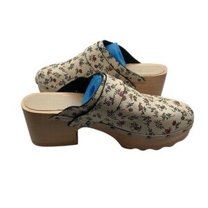 Laura Ashley LA PEDRO Floral MULES with Wooden‎ Heel size 10M Y2K